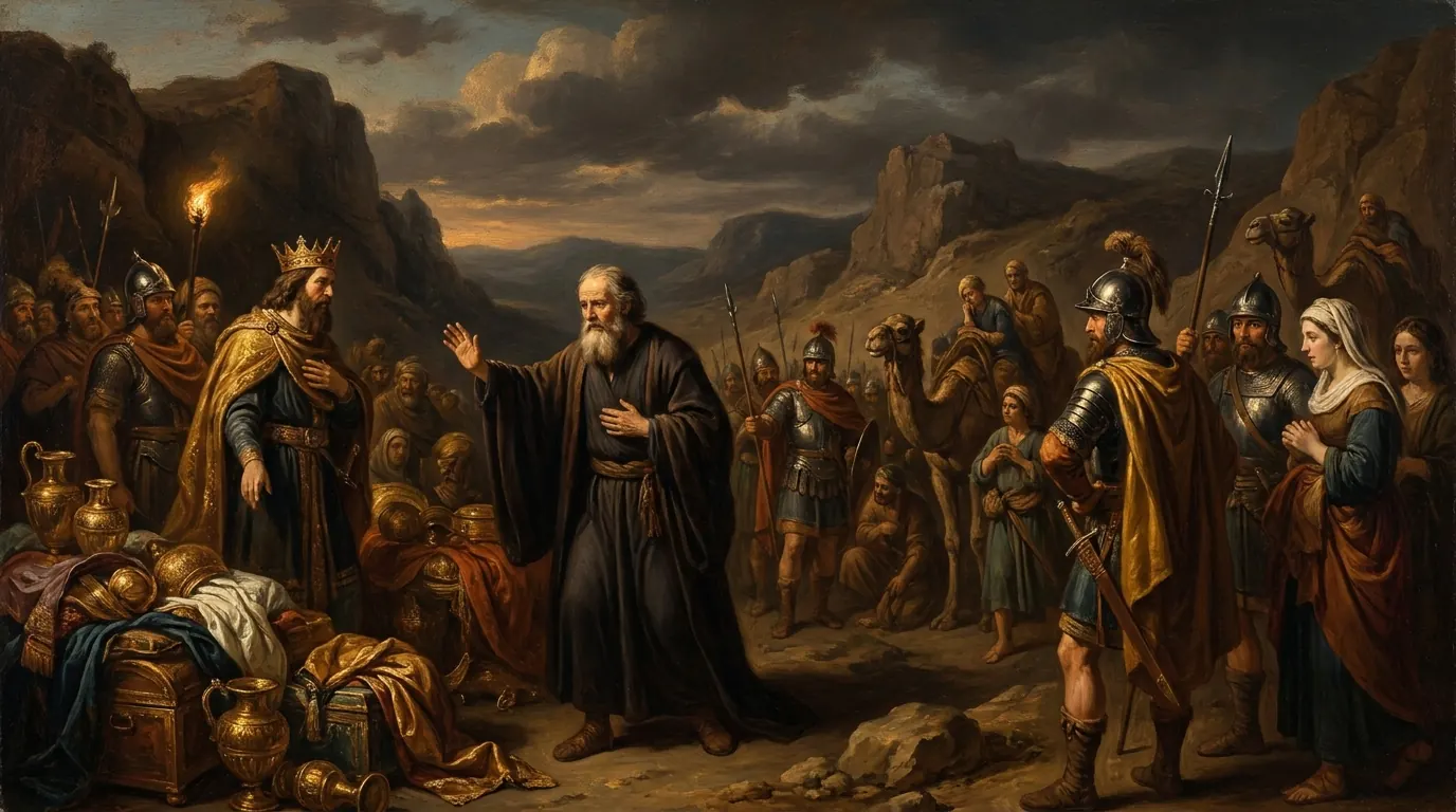 Abraham standing before the king of Sodom and refusing the spoils of battle that are being offered to him
